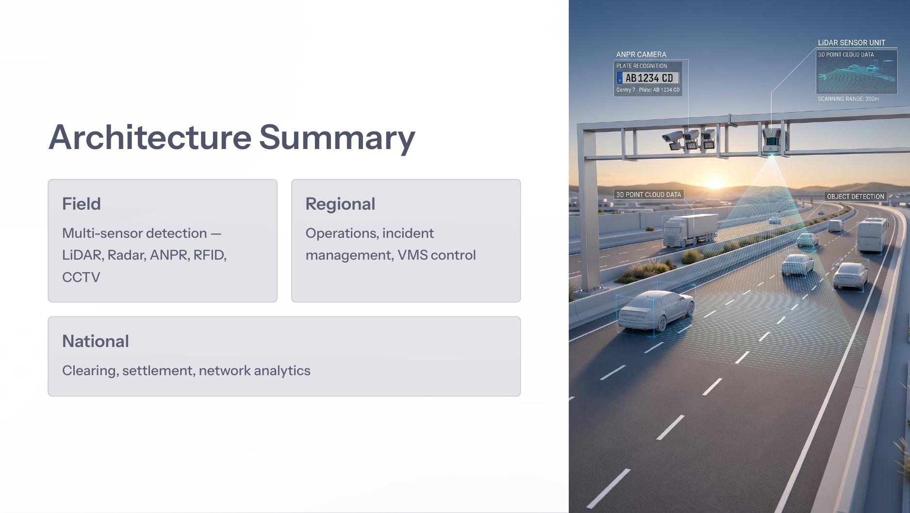 Tolling architecture summary with ANPR and LiDAR gantry
